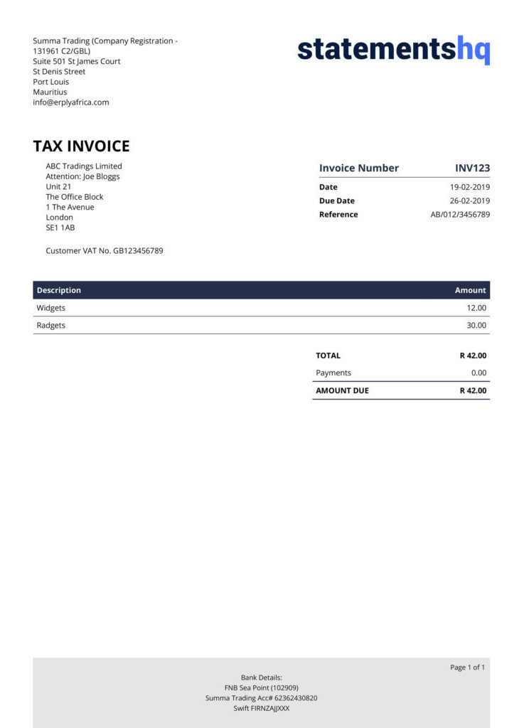 An example of a corporate invoice.